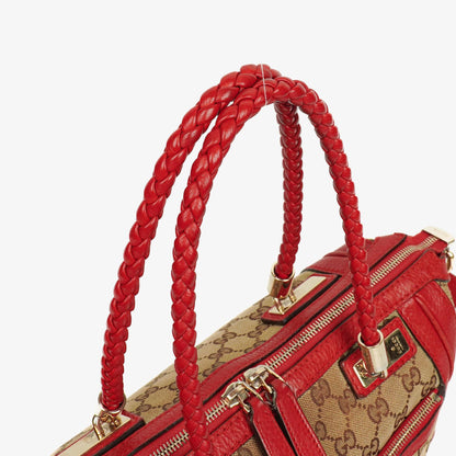 Gucci Bella Top-Handle-Tasche aus beige/rotem GG Canvas