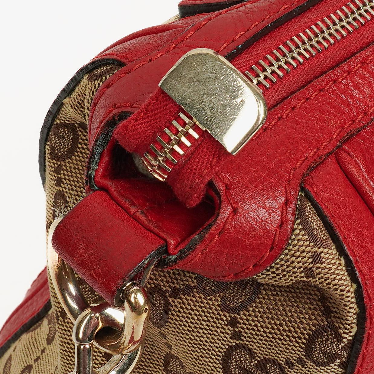 Gucci Bella Top-Handle-Tasche aus beige/rotem GG Canvas