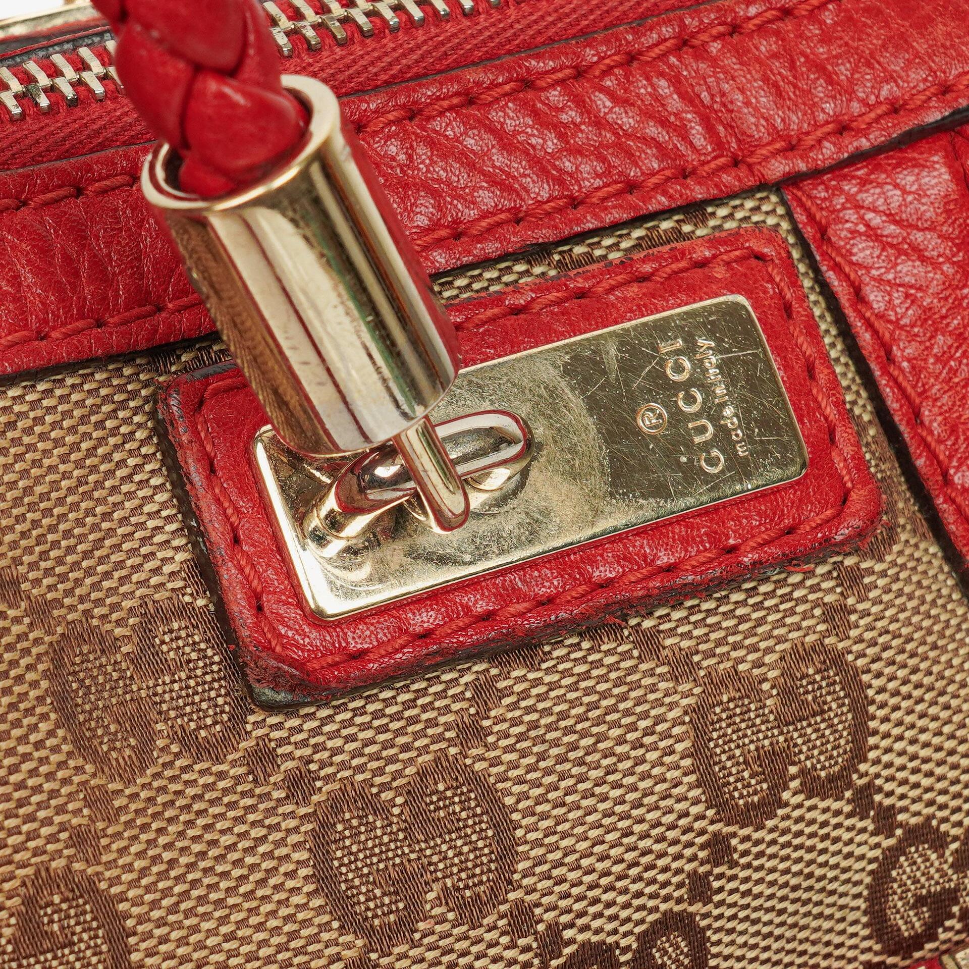 Gucci Bella Top-Handle-Tasche aus beige/rotem GG Canvas