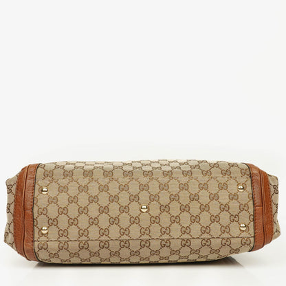 Gucci Bella Satchel Tote Tasche aus Monogramm Canvas mit geflochtenen Griffen