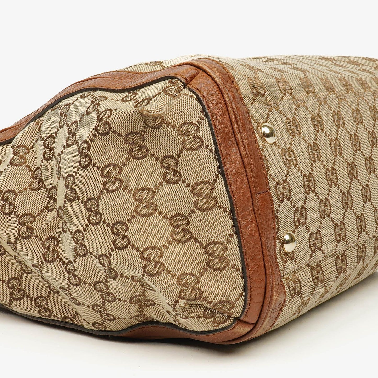 Gucci Bella Satchel Tote Tasche aus Monogramm Canvas mit geflochtenen Griffen