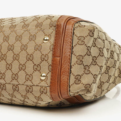 Gucci Bella Satchel Tote Tasche aus Monogramm Canvas mit geflochtenen Griffen