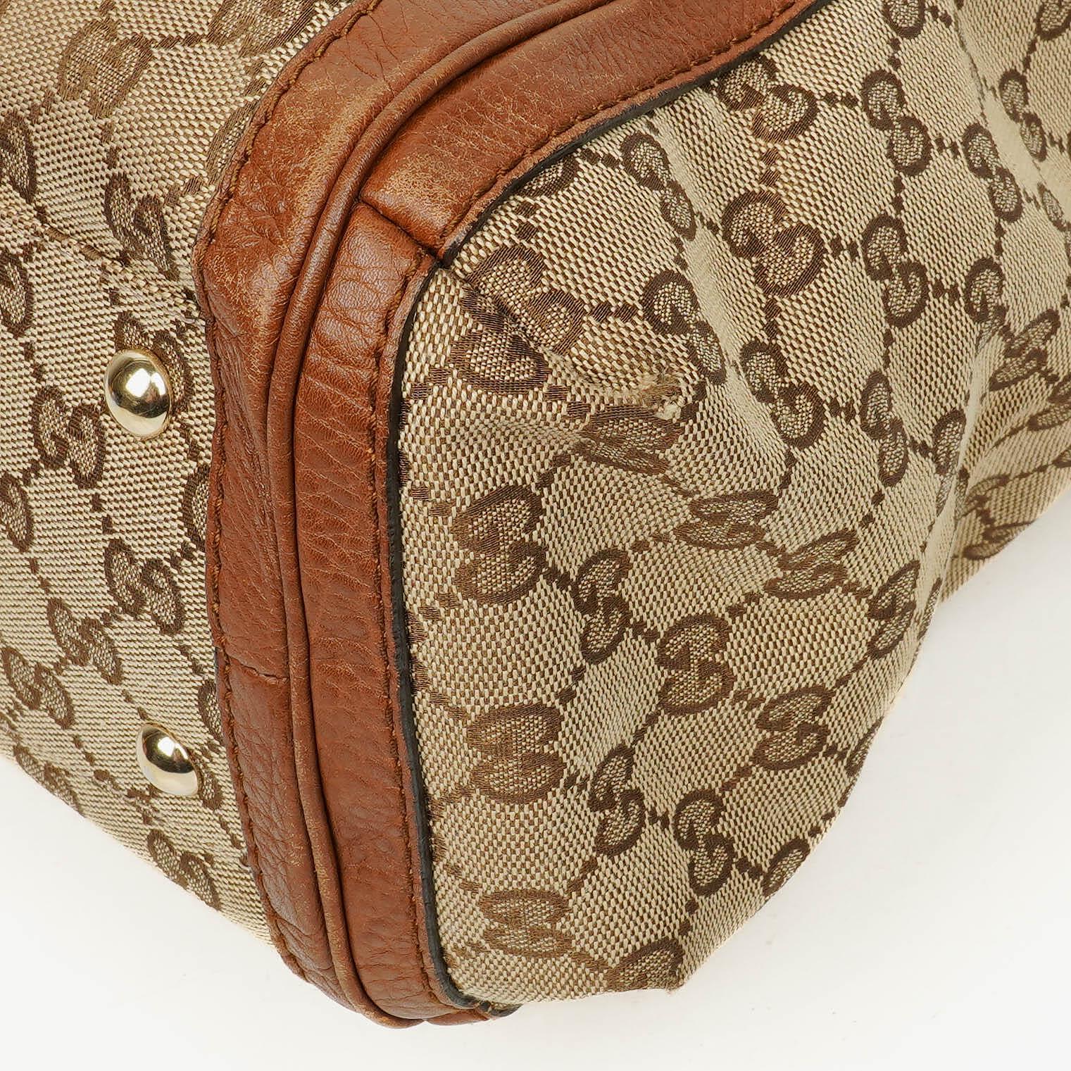 Gucci Bella Satchel Tote Tasche aus Monogramm Canvas mit geflochtenen Griffen