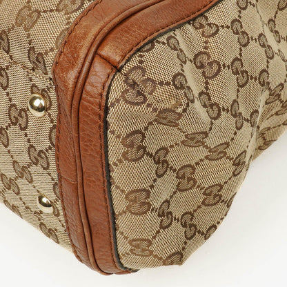 Gucci Bella Satchel Tote Tasche aus Monogramm Canvas mit geflochtenen Griffen
