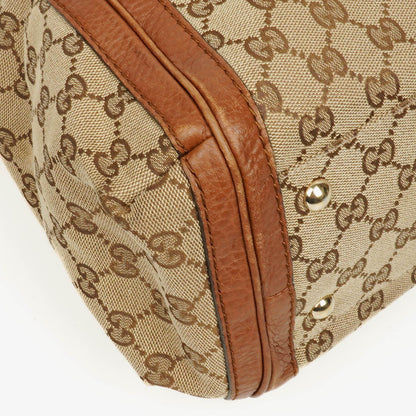 Gucci Bella Satchel Tote Tasche aus Monogramm Canvas mit geflochtenen Griffen