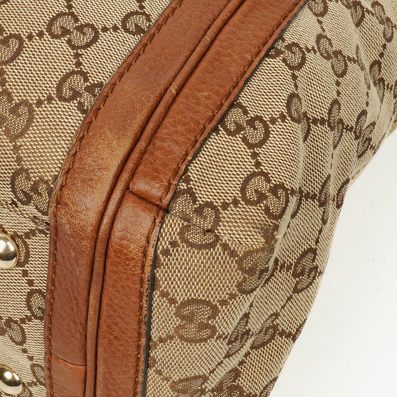 Gucci Bella Satchel Tote Tasche aus Monogramm Canvas mit geflochtenen Griffen