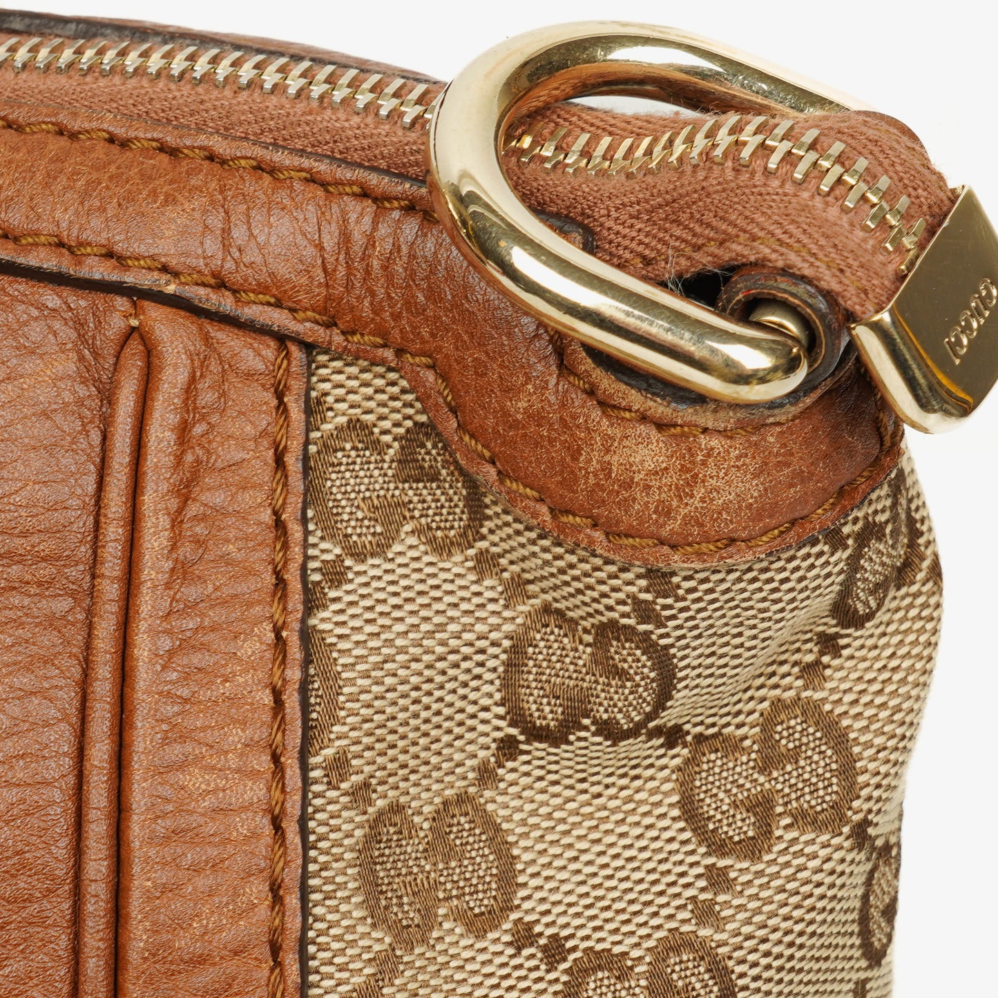 Gucci Bella Satchel Tote Tasche aus Monogramm Canvas mit geflochtenen Griffen