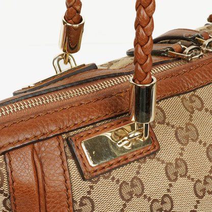 Gucci Bella Satchel Tote Tasche aus Monogramm Canvas mit geflochtenen Griffen