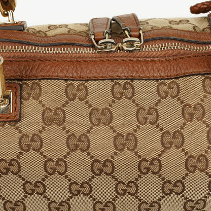 Gucci Bella Satchel Tote Tasche aus Monogramm Canvas mit geflochtenen Griffen