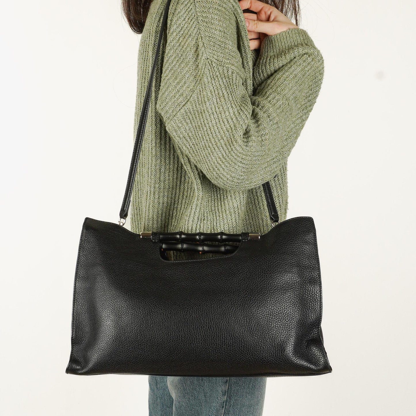 Gucci Bamboo Daily Shopper aus schwarzem Kalbsleder
