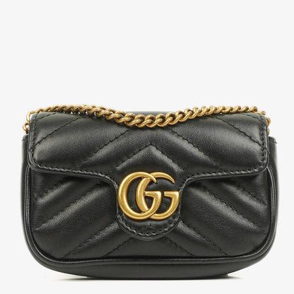 Gucci GG Marmont 2.0 Münztasche an Kette aus schwarzem Matelassé-Kalbsleder