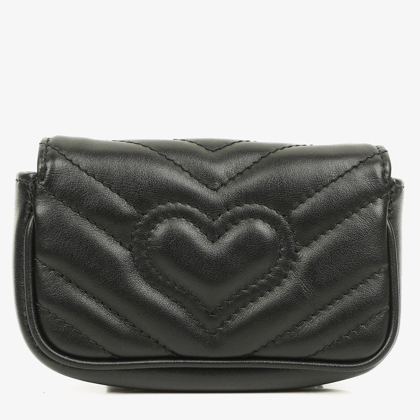 Gucci GG Marmont 2.0 Münztasche an Kette aus schwarzem Matelassé-Kalbsleder