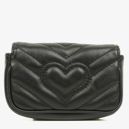 Gucci GG Marmont 2.0 Münztasche an Kette aus schwarzem Matelassé-Kalbsleder