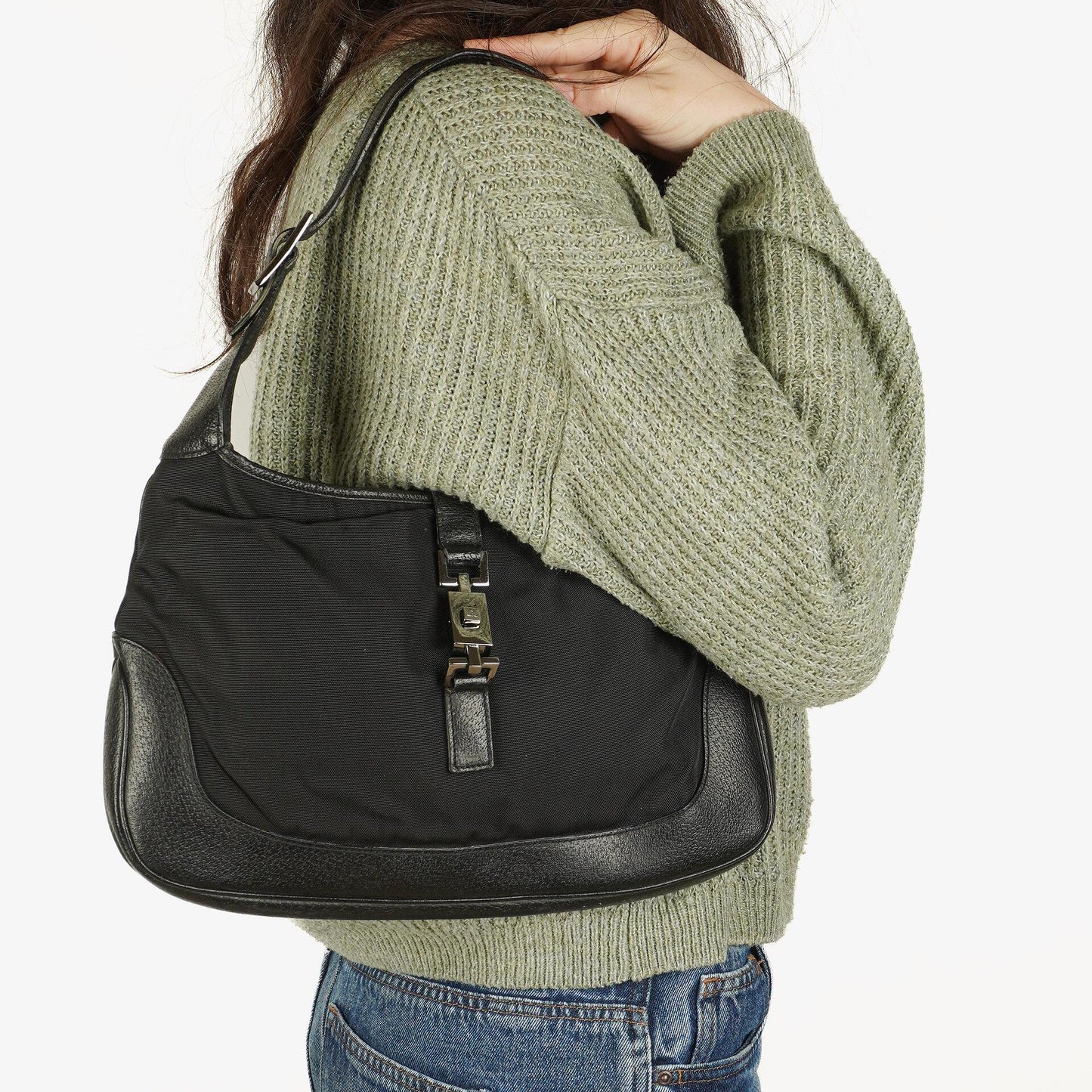 Gucci Jackie Medium Vintage Schultertasche Schwarz Canvas und Leder
