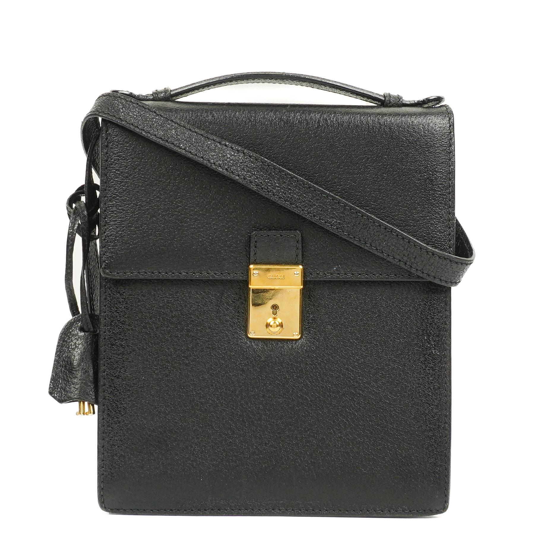 Gucci Schwarze Narbige Leder-Schultertasche