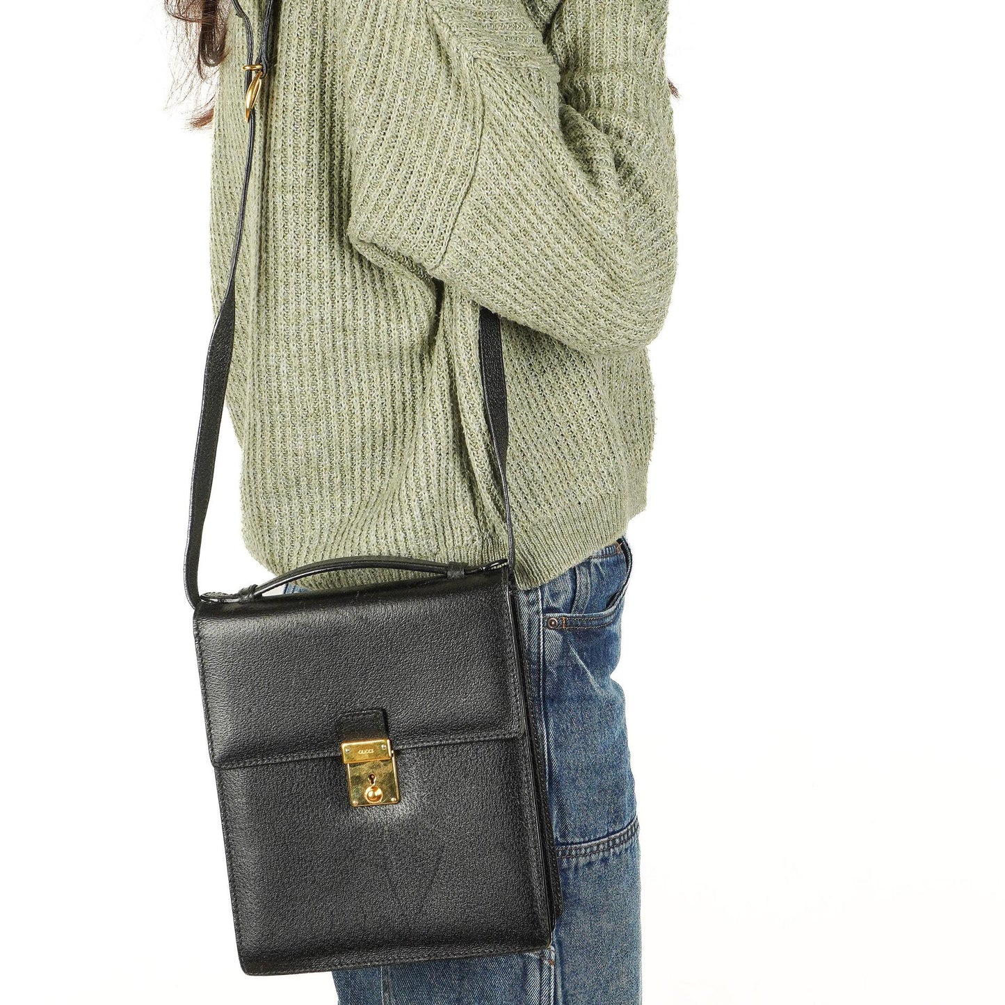Gucci Schwarze Narbige Leder-Schultertasche