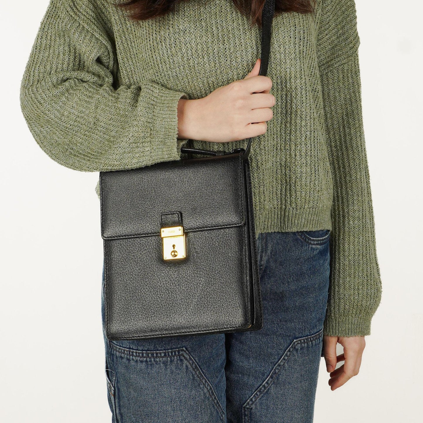 Gucci Schwarze Narbige Leder-Schultertasche