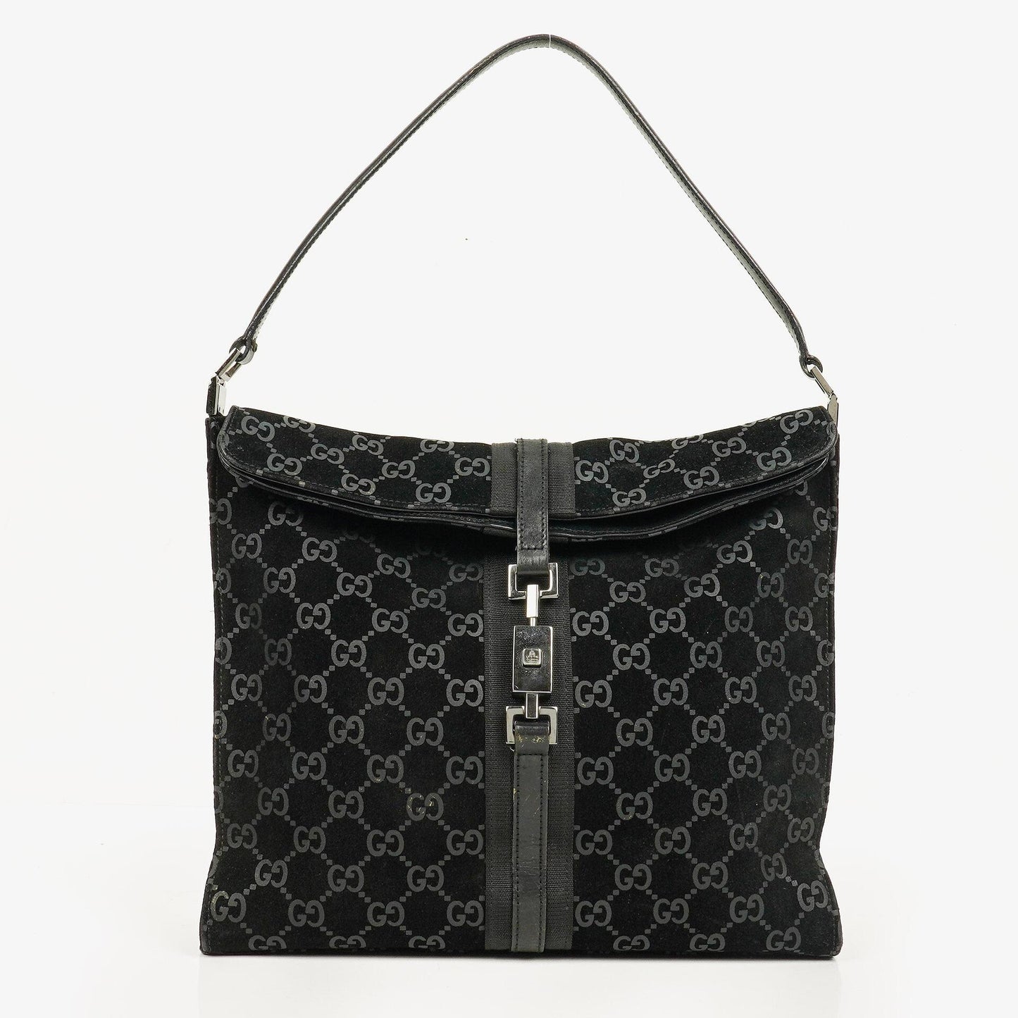 Gucci Jackie GG quadratische Tasche aus schwarzem Wildleder