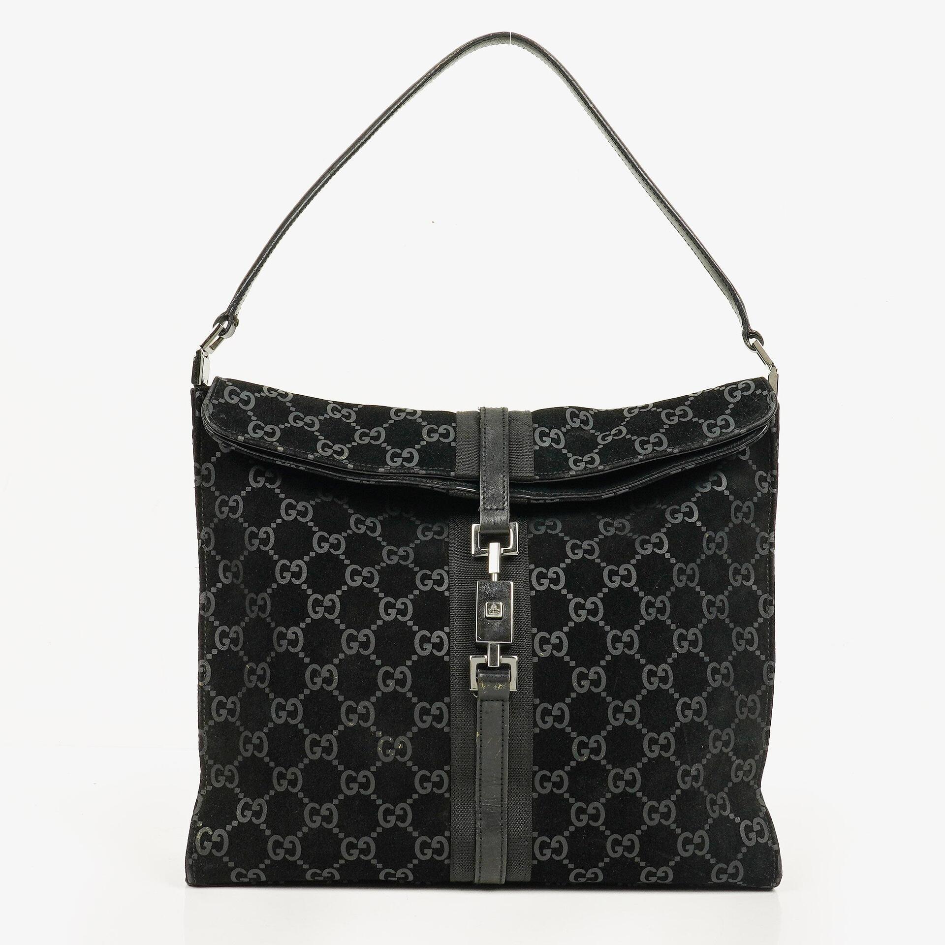 Gucci Jackie GG quadratische Tasche aus schwarzem Wildleder