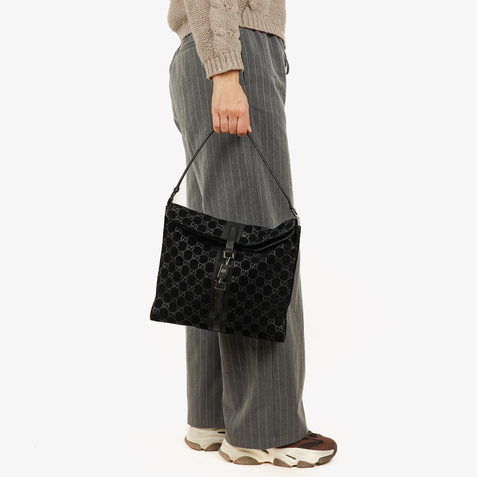Gucci Jackie GG quadratische Tasche aus schwarzem Wildleder