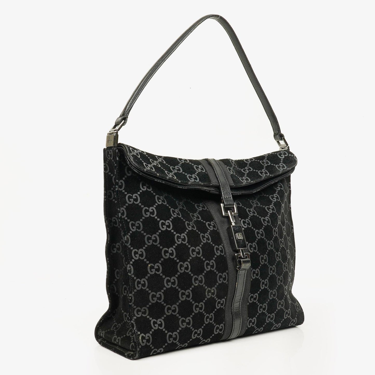 Gucci Jackie GG quadratische Tasche aus schwarzem Wildleder