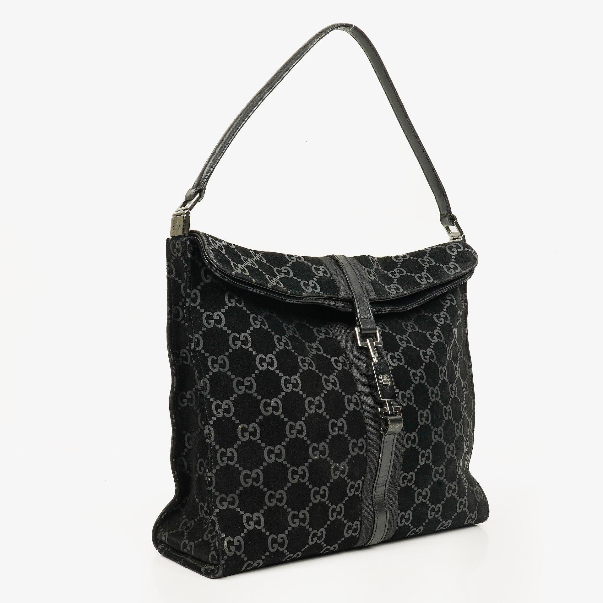 Gucci Jackie GG quadratische Tasche aus schwarzem Wildleder