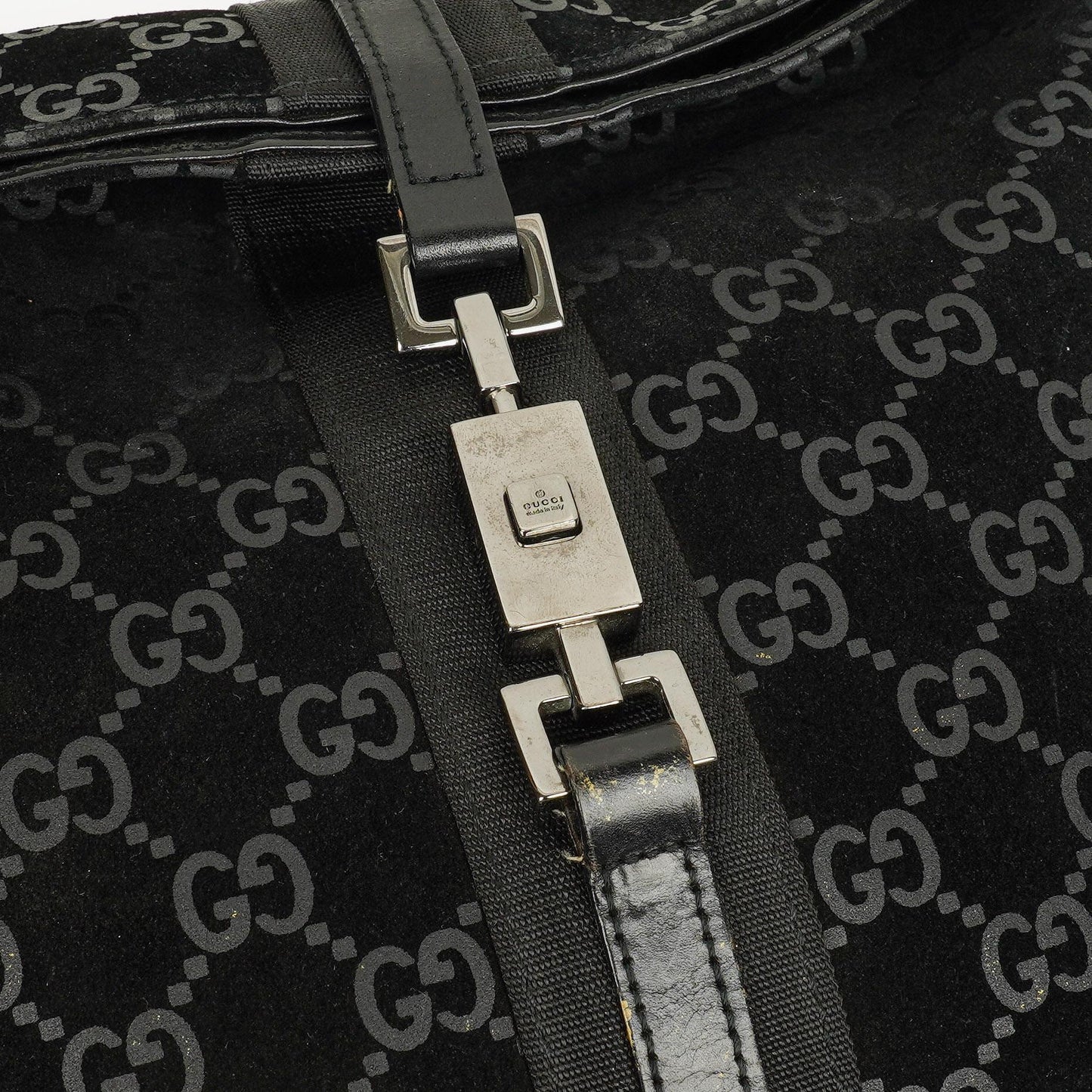 Gucci Jackie GG quadratische Tasche aus schwarzem Wildleder