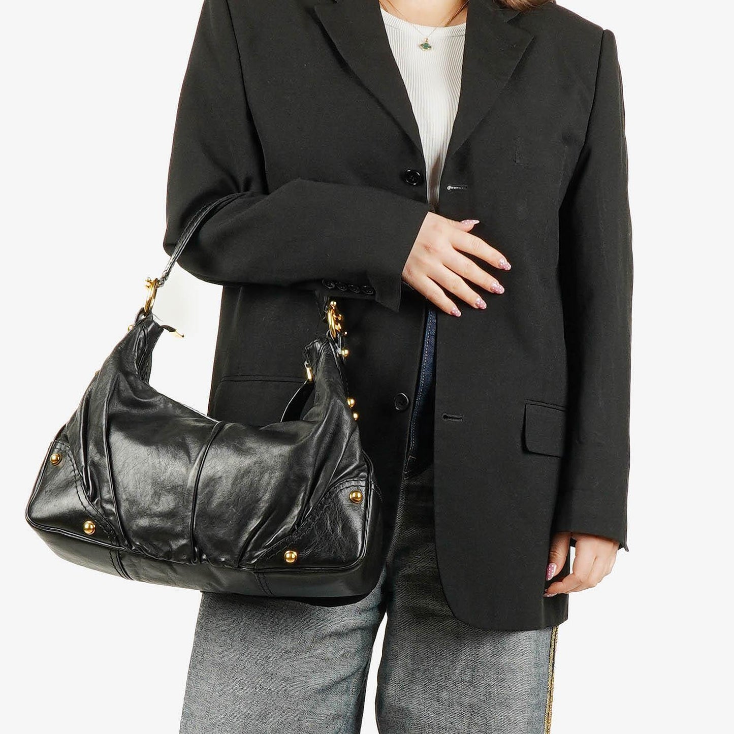 Gucci Jockey Hobo Bag Medium aus schwarzem Leder