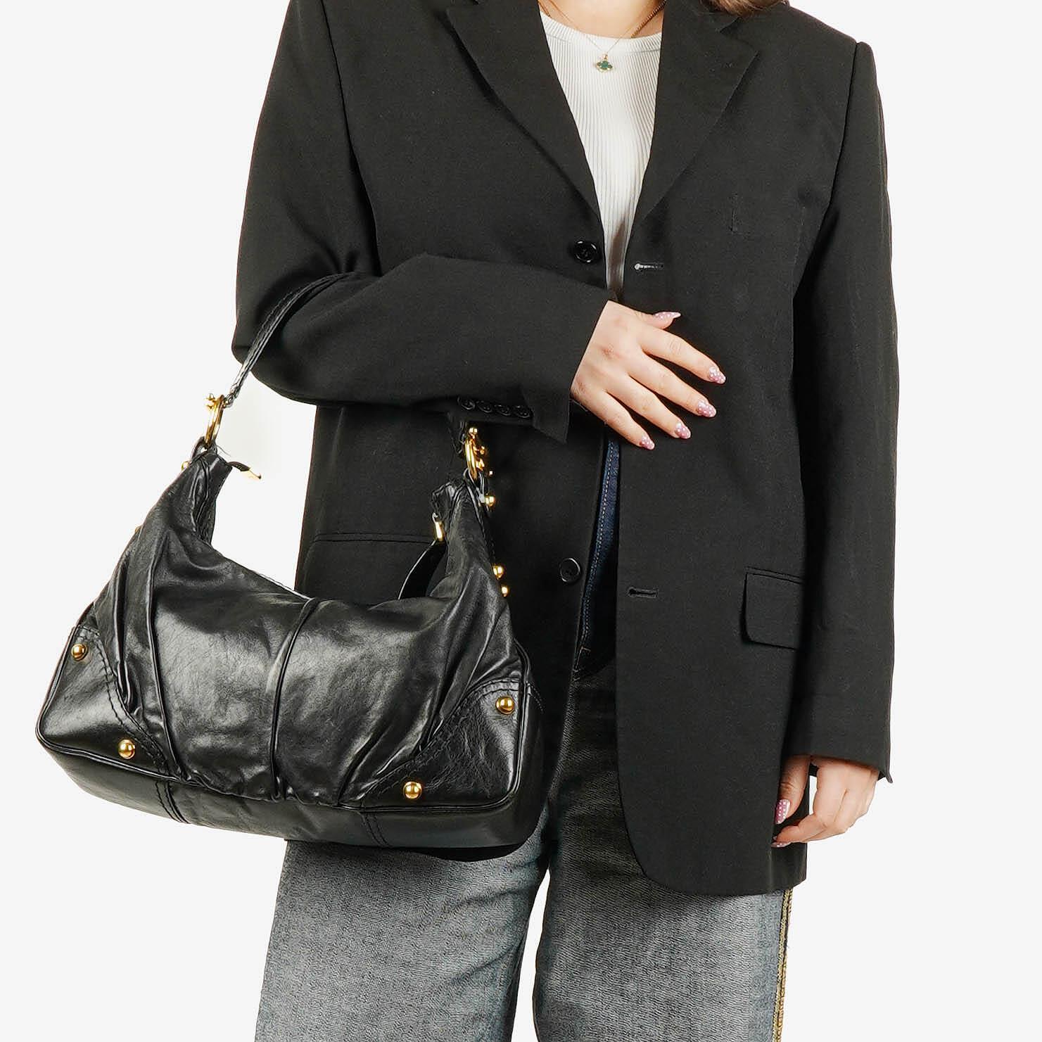 Gucci Jockey Hobo Bag Medium aus schwarzem Leder