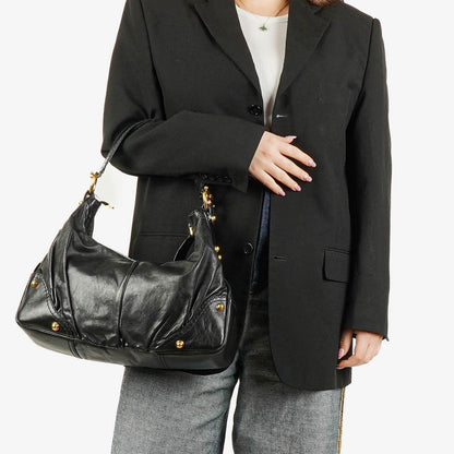 Gucci Jockey Hobo Bag Medium aus schwarzem Leder