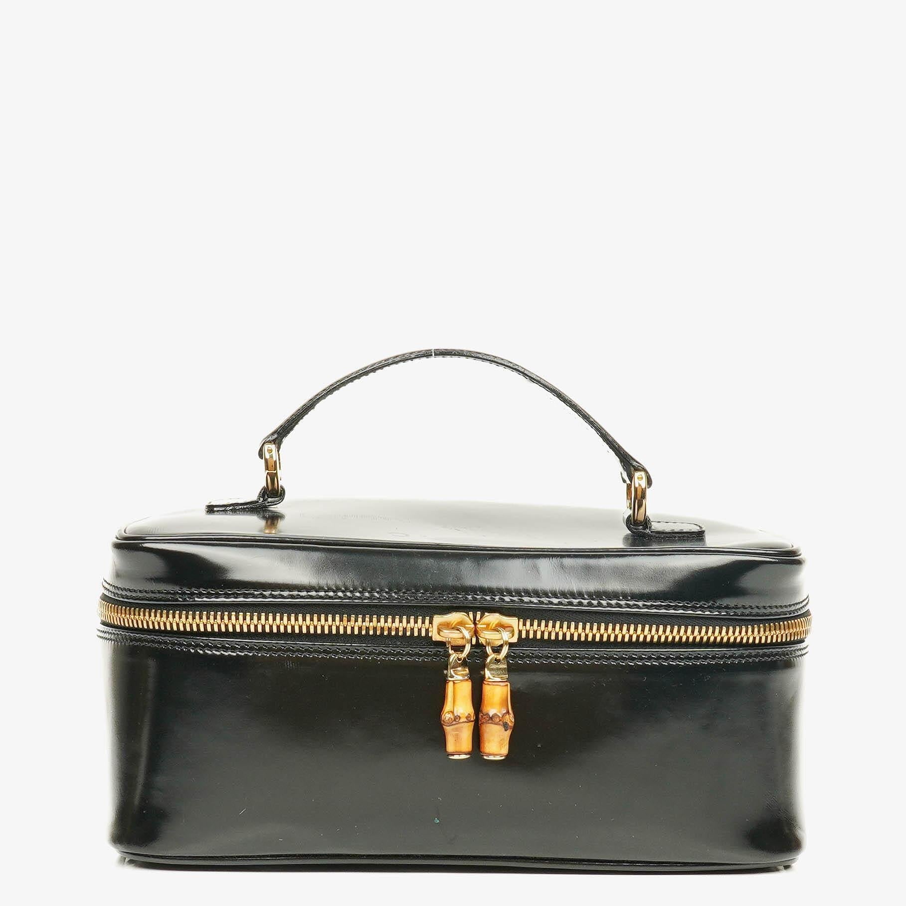 Gucci Bamboo Vanity Tasche aus schwarzem Lackleder
