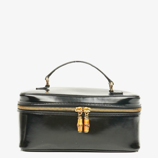 Gucci Bamboo Vanity Tasche aus schwarzem Lackleder