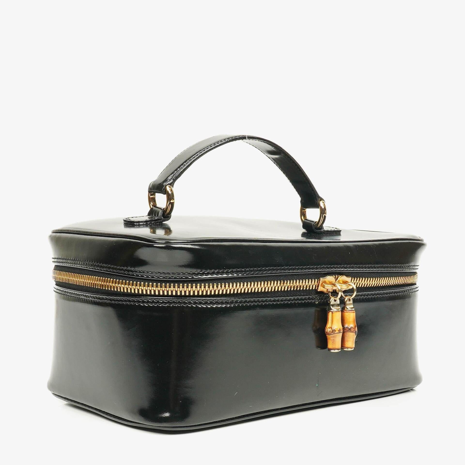 Gucci Bamboo Vanity Tasche aus schwarzem Lackleder