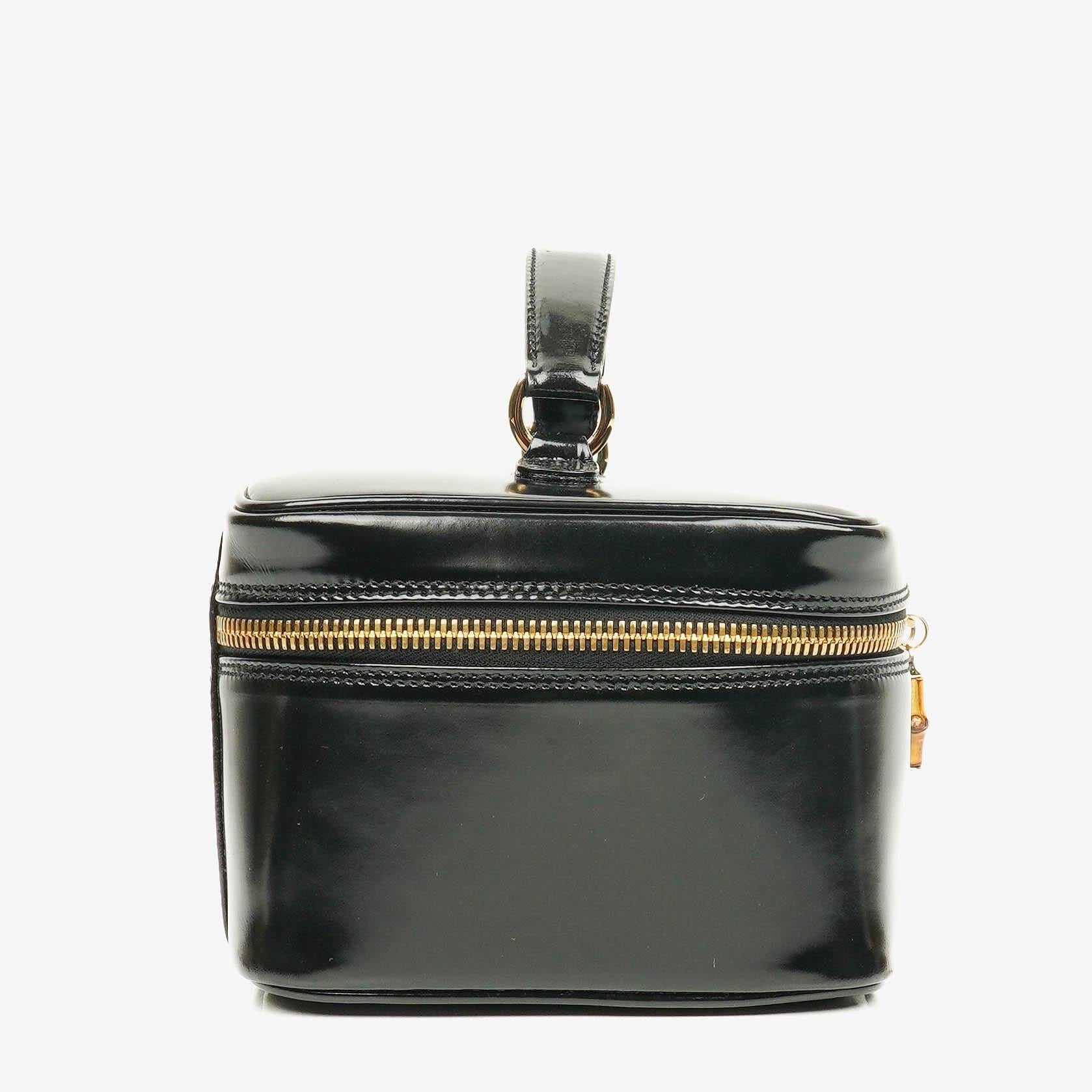 Gucci Bamboo Vanity Tasche aus schwarzem Lackleder