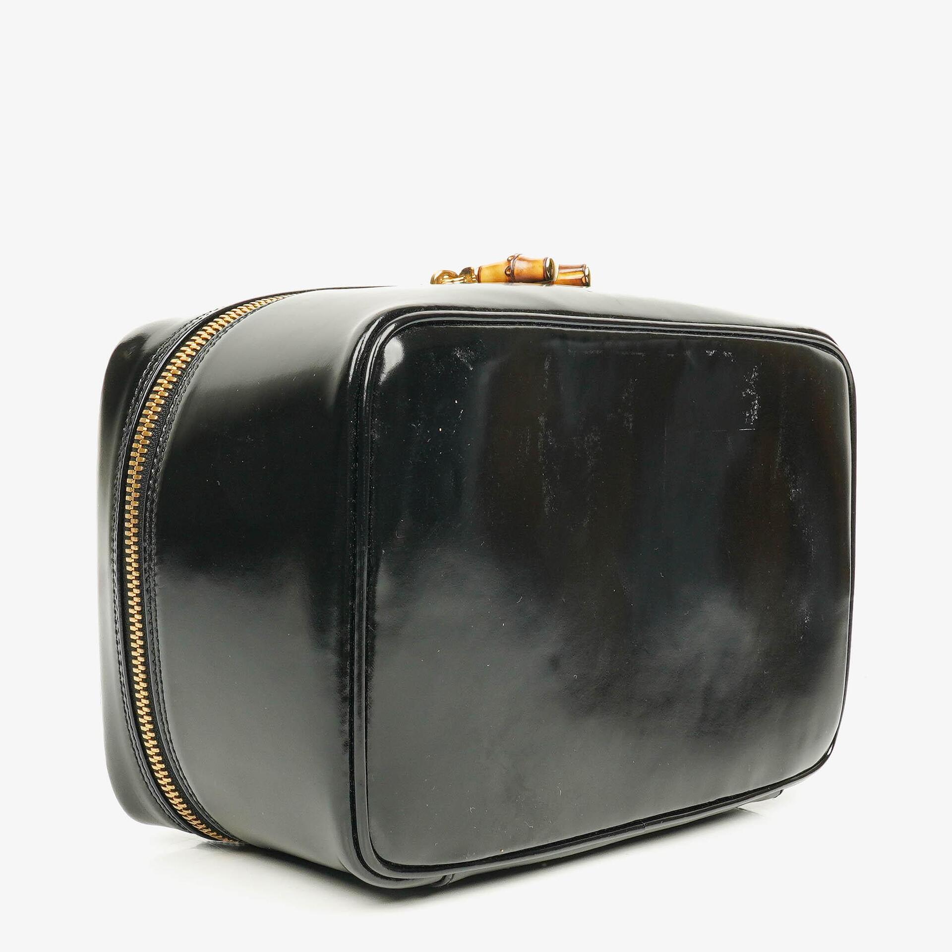 Gucci Bamboo Vanity Tasche aus schwarzem Lackleder