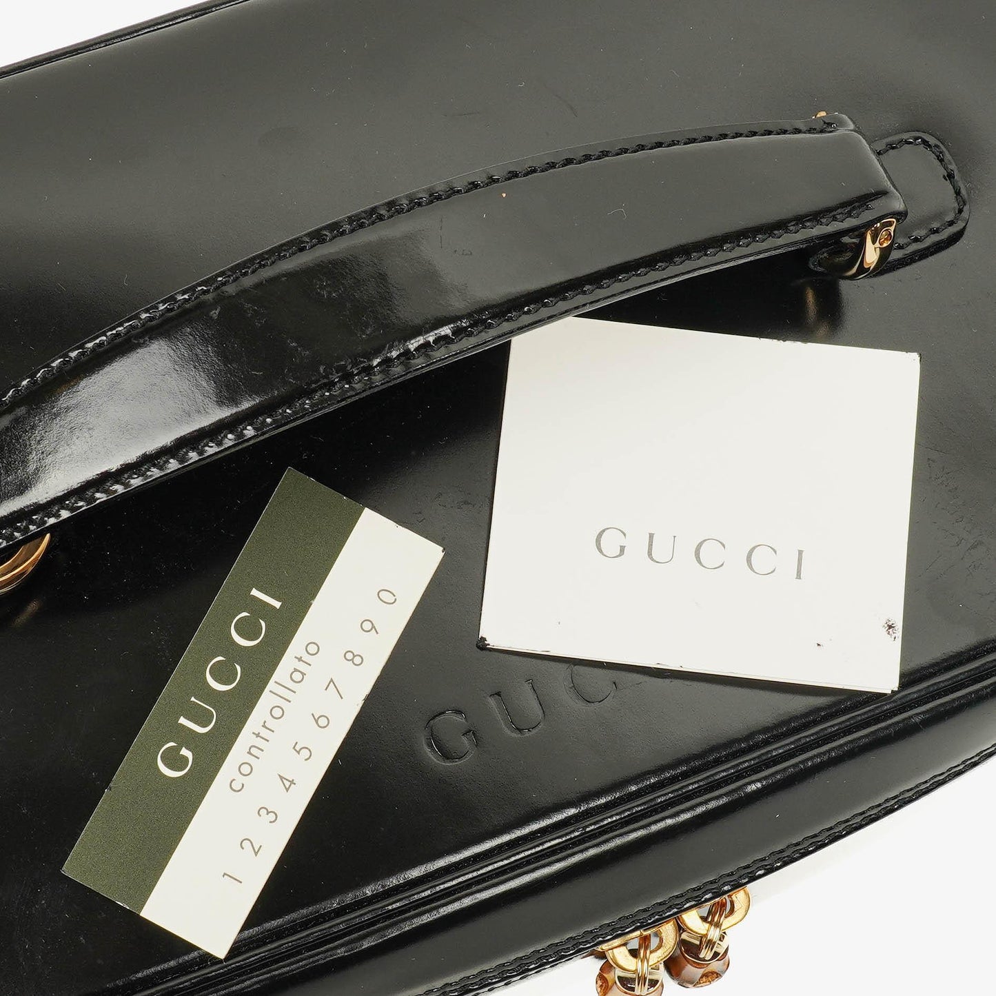 Gucci Bamboo Vanity Tasche aus schwarzem Lackleder