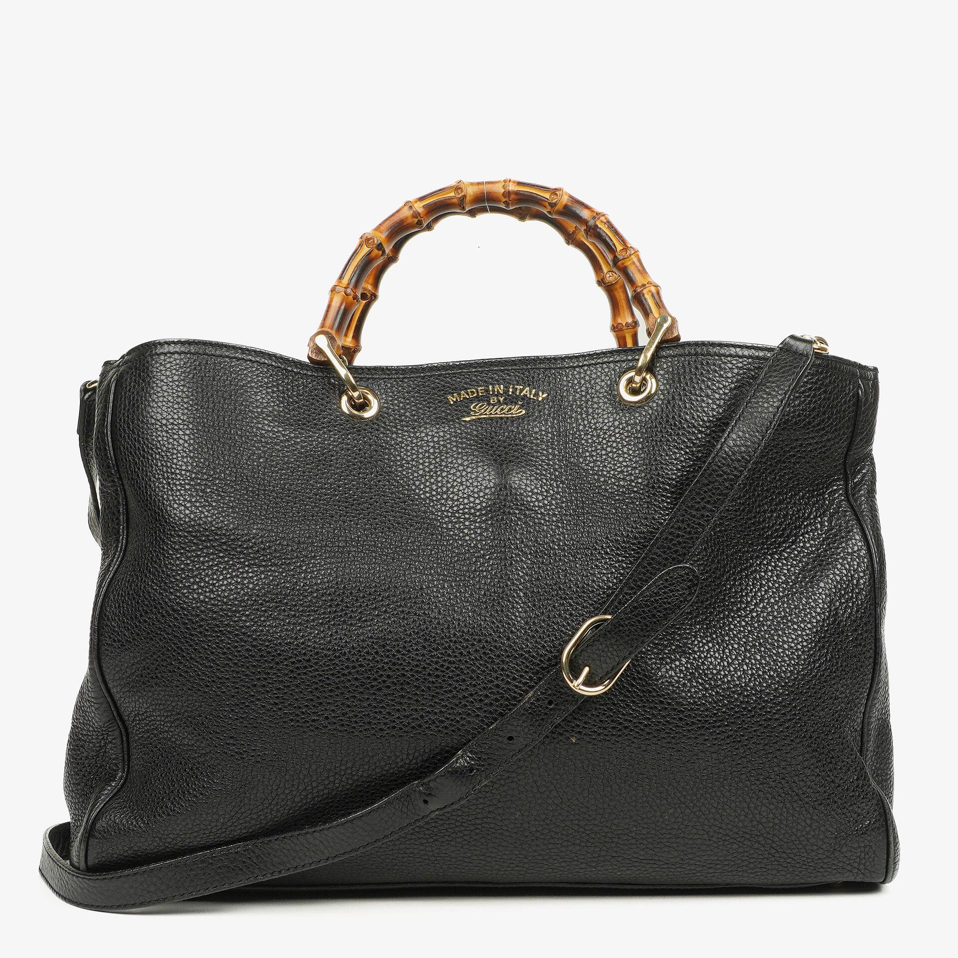 Gucci Große Bamboo Shopper Tragetasche mit Griff aus schwarzem genarbtem Leder