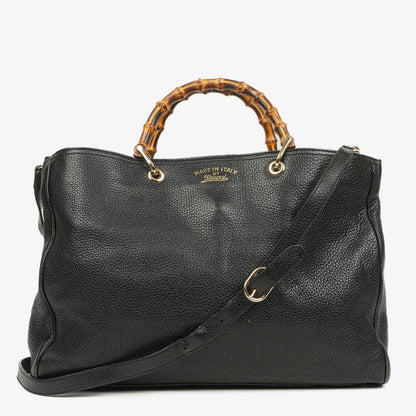 Gucci Große Bamboo Shopper Tragetasche mit Griff aus schwarzem genarbtem Leder