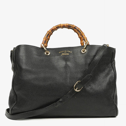 Gucci Große Bamboo Shopper Tragetasche mit Griff aus schwarzem genarbtem Leder