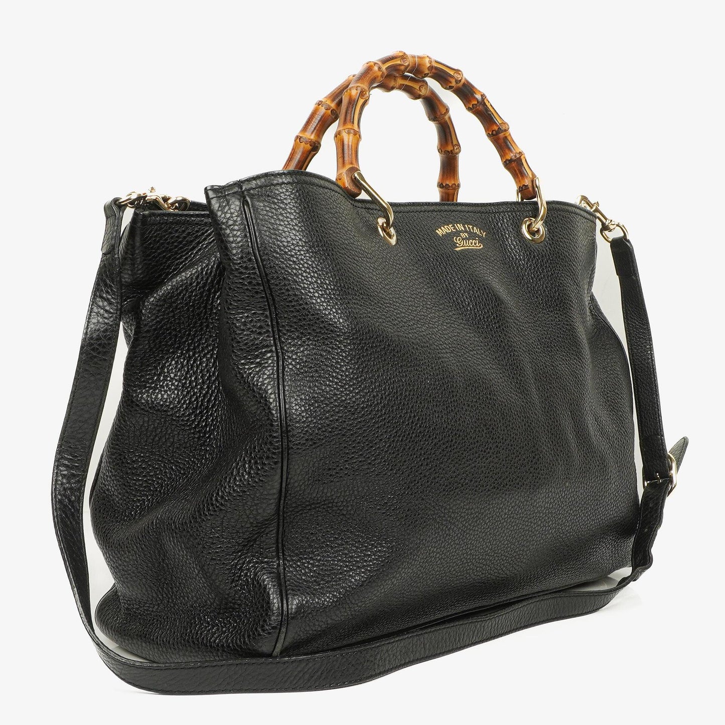 Gucci Große Bamboo Shopper Tragetasche mit Griff aus schwarzem genarbtem Leder