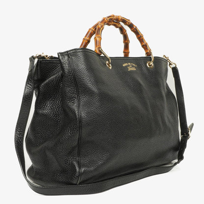 Gucci Große Bamboo Shopper Tragetasche mit Griff aus schwarzem genarbtem Leder