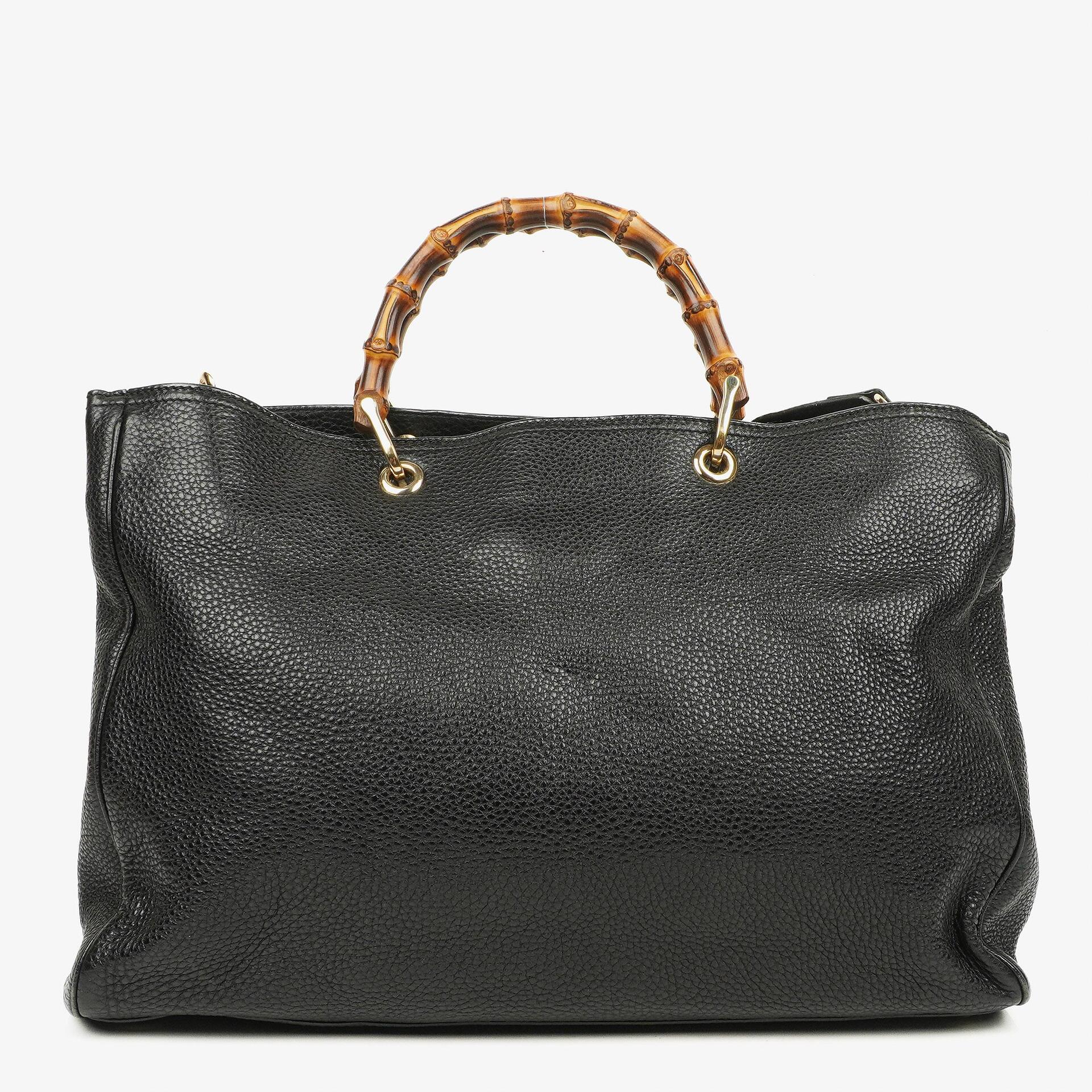 Gucci Große Bamboo Shopper Tragetasche mit Griff aus schwarzem genarbtem Leder