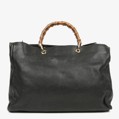 Gucci Große Bamboo Shopper Tragetasche mit Griff aus schwarzem genarbtem Leder