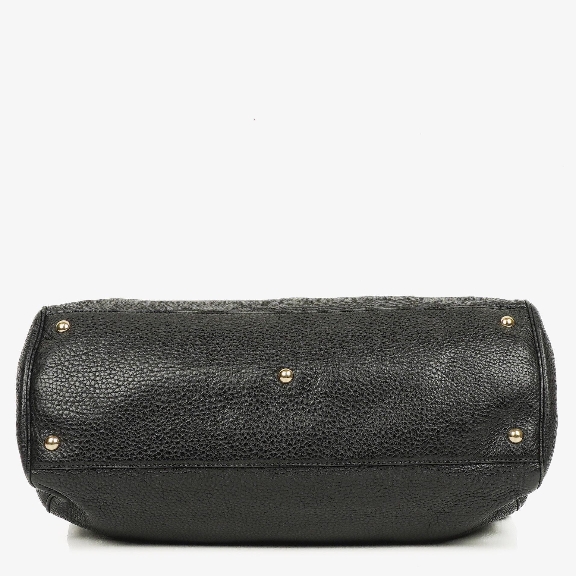 Gucci Große Bamboo Shopper Tragetasche mit Griff aus schwarzem genarbtem Leder