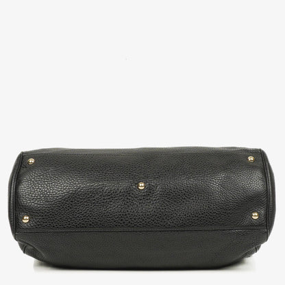Gucci Große Bamboo Shopper Tragetasche mit Griff aus schwarzem genarbtem Leder