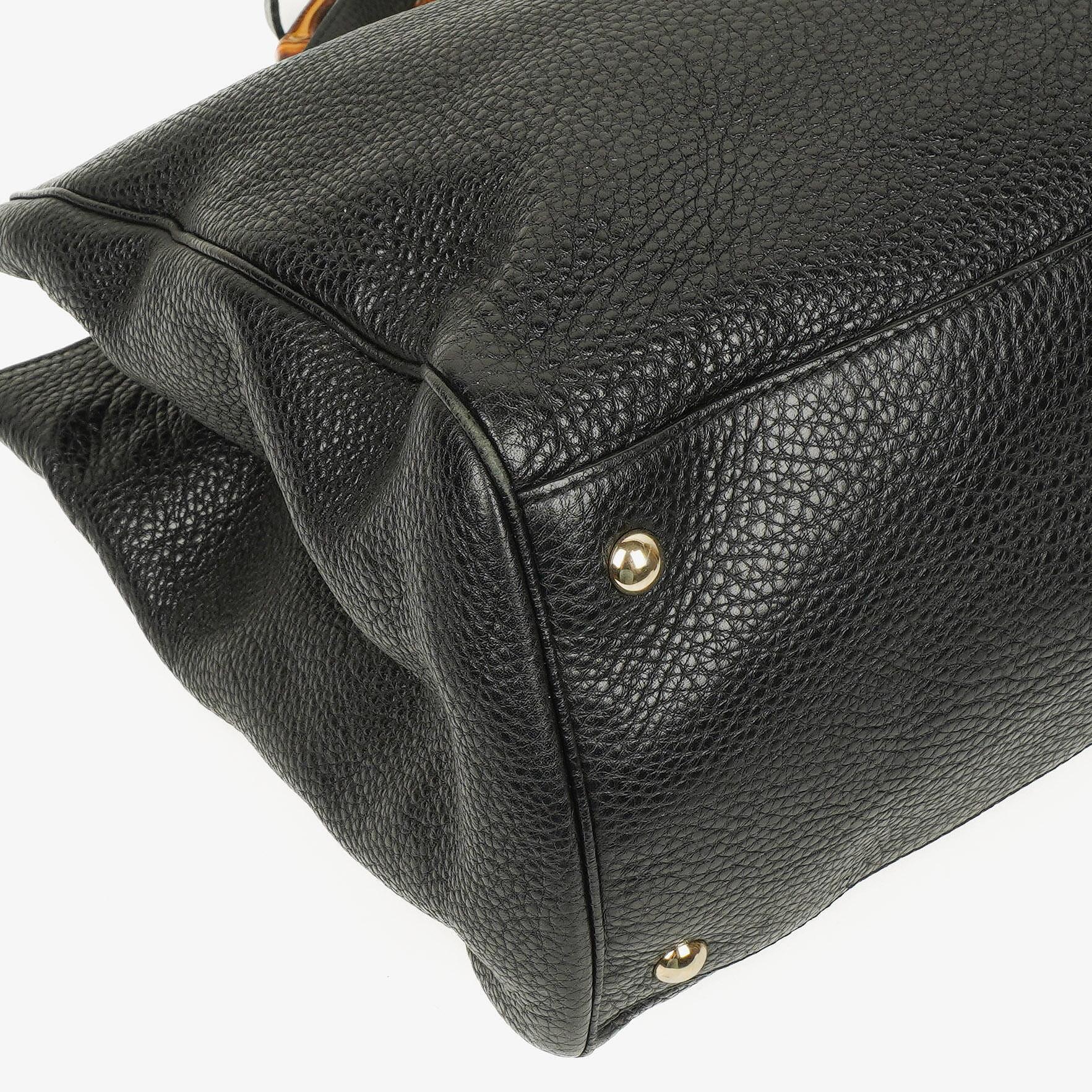 Gucci Große Bamboo Shopper Tragetasche mit Griff aus schwarzem genarbtem Leder