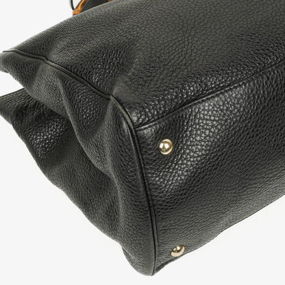 Gucci Große Bamboo Shopper Tragetasche mit Griff aus schwarzem genarbtem Leder