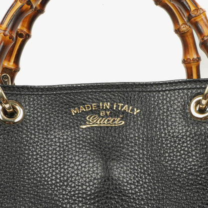 Gucci Große Bamboo Shopper Tragetasche mit Griff aus schwarzem genarbtem Leder