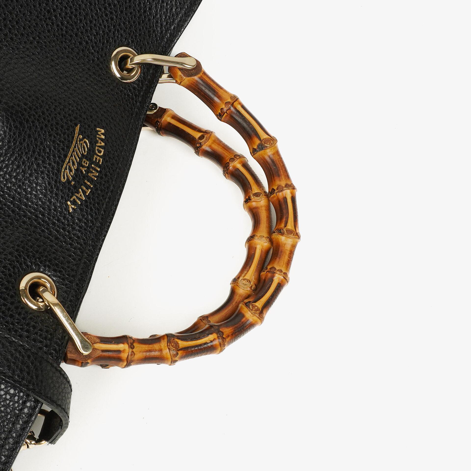 Gucci Große Bamboo Shopper Tragetasche mit Griff aus schwarzem genarbtem Leder