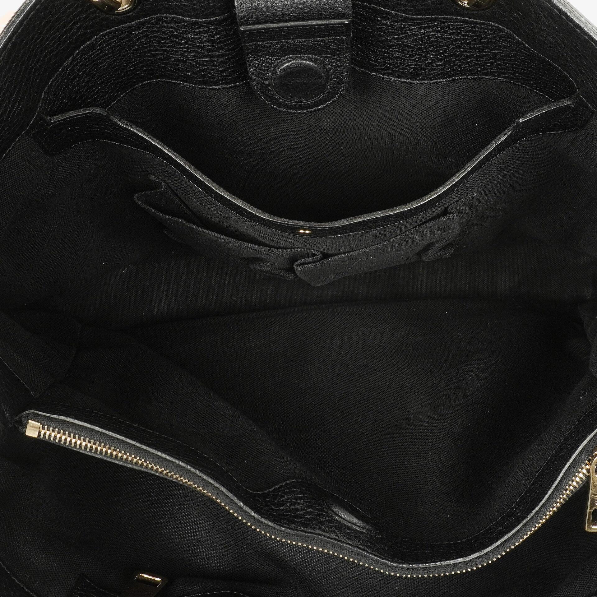 Gucci Große Bamboo Shopper Tragetasche mit Griff aus schwarzem genarbtem Leder